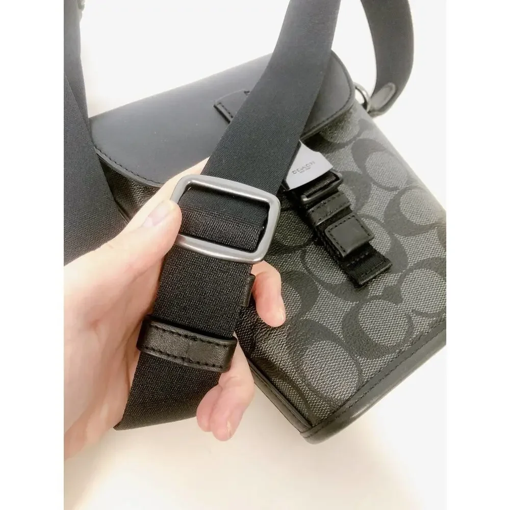 Coach C3134 Track Small Flap Crossbody In Signature Canvas In Gunmetal/Charcoal - Picture 8 of 9